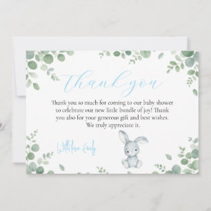 Carte De Remerciements Petit Lapin Fête de Bébé Garçon à l'Aquarelle Euca