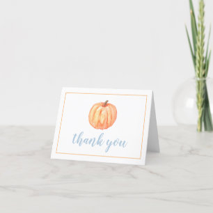 Carte De Remerciements Petit pastel Citrouille bleu plaid premier anniver