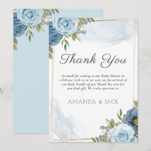 Carte De Remerciements Petit Sweetie Elegant Baby shower Bleu Botanique