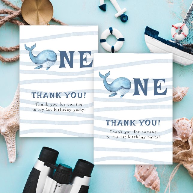Carte De Remerciements Petite baleine 1er anniversaire sous la mer (Créateur téléchargé)
