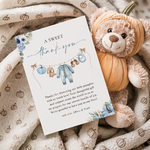 Carte De Remerciements Petite Citrouille Automne Floral Bleu Garçon Baby 
