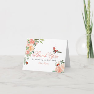 Carte De Remerciements Petite Dame Coccinelle Roses Baby Shower