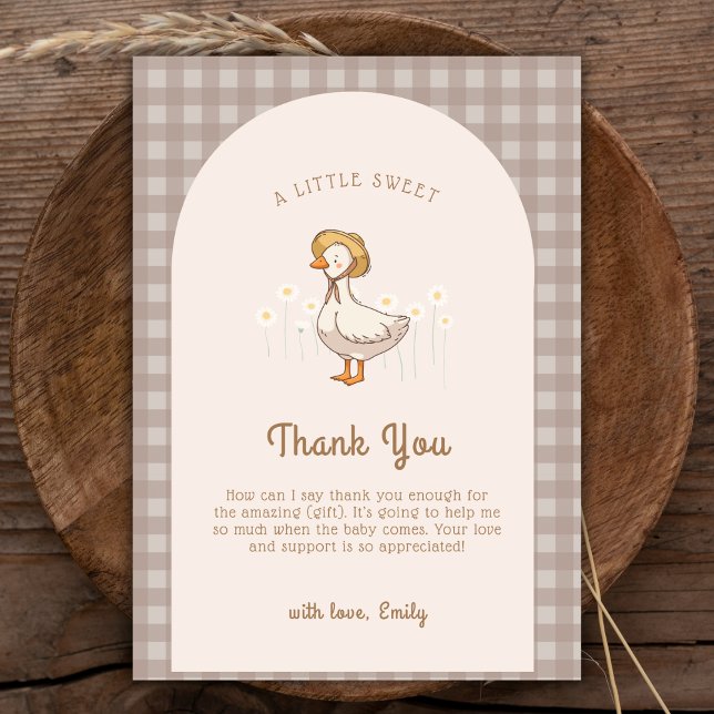 Carte De Remerciements Petite ferme En vichy Baby shower (Little Duckling Farmhouse Gingham Baby Shower Thank You Card)