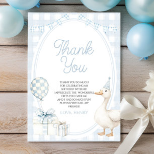 Carte De Remerciements Petite fête d'anniversaire bleue de l'oie sotte