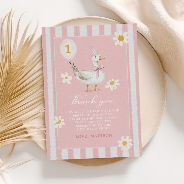Carte De Remerciements Petite sotte Goose Daisy Girl 1er anniversaire (Créateur téléchargé)