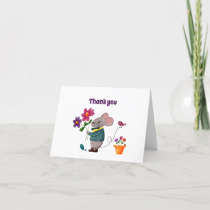 Carte De Remerciements Petite souris mignonne avec fleurs
