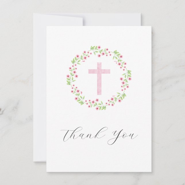 Carte De Remerciements Petites fleurs roses, couronnes d'aquarelle rose (Devant)