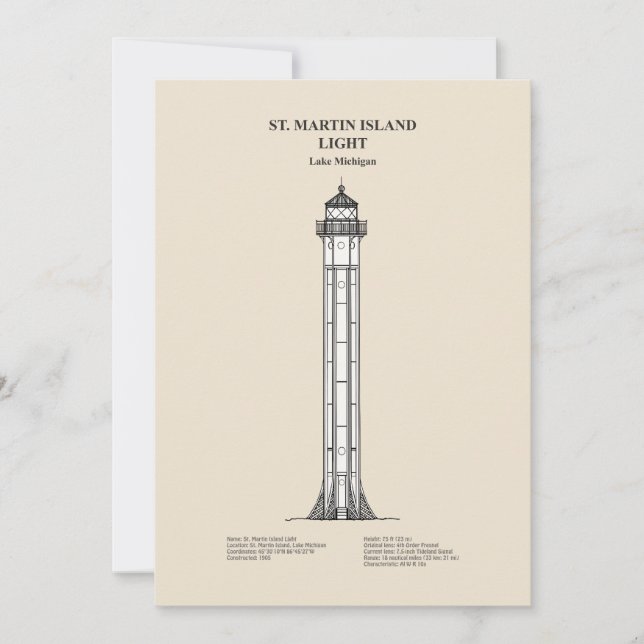 Carte De Remerciements Phare de l'île St Martin - Michigan - SBD (Devant)