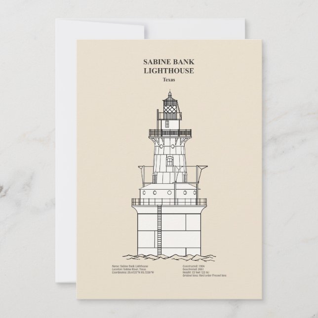 Carte De Remerciements Phare de Sabine Bank - Texas - SBD (Devant)