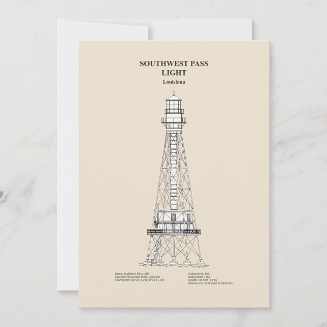 Carte De Remerciements Phare de Southwest Pass - Louisiana - SBD (Devant)