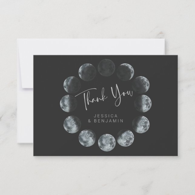 Carte De Remerciements Phases de la lune d'aquarelle noire Mariage person (Devant)