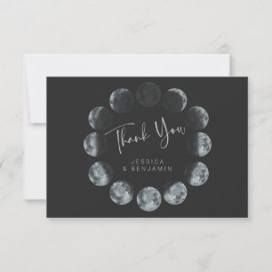 Carte De Remerciements Phases de la lune d'aquarelle noire Mariage person