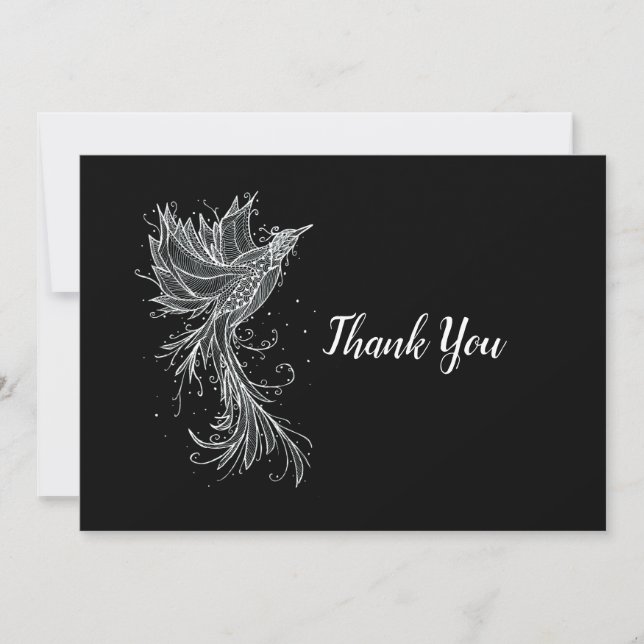 Carte De Remerciements Phoenix blanc sur noir (Devant)