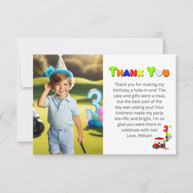 Carte De Remerciements Photo 3e anniversaire Red Golf Cart Boy's (Devant)