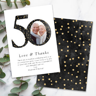 Carte De Remerciements Photo 50e anniversaire Black Glitter