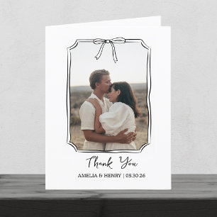 Carte De Remerciements Photo à la main de Coquette Bow Frame Mariage