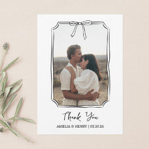 Carte De Remerciements Photo à la main de Coquette Bow Frame Mariage