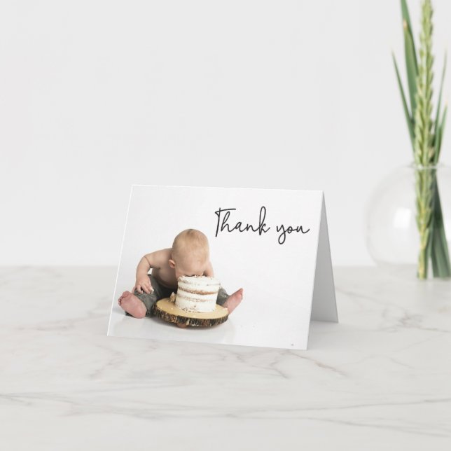 Carte De Remerciements Photo adorable Baby Boy 1er anniversaire (Devant)