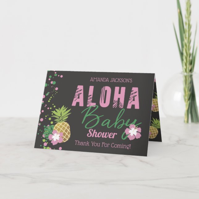 Carte De Remerciements Photo Aloha Baby Pink et Green Tropical Pineapple (Devant)