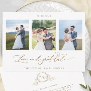 Carte De Remerciements Photo, Avec Amour et Gratitude Mariage Monogramme