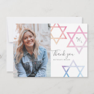 Carte de remerciements photo Bat mitzvah aquarelle