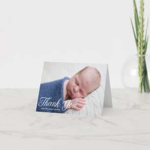 Carte De Remerciements Photo Bébé Chic Simple Revêtement De Script Blanc