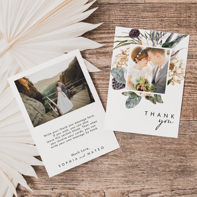 Carte de remerciements photo blanc floral plat (Créateur téléchargé)