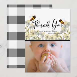 Carte de remerciements photo blanc Honey Bee Daisy