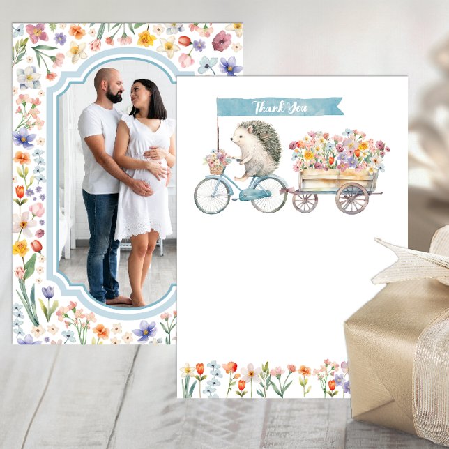 Carte de remerciements photo bleu - Baby shower de (Photo Baby Shower Thank You Card)