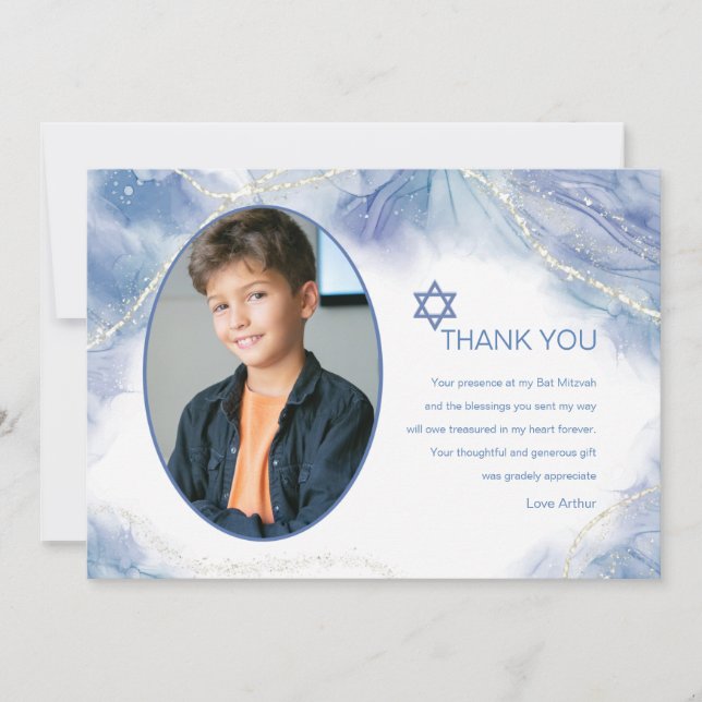 Carte de remerciements photo bleu contemporain (Devant)