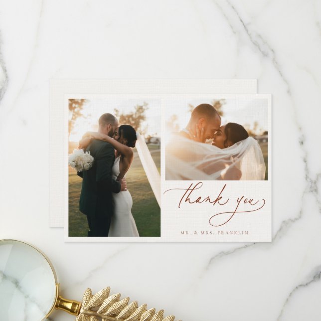 Carte de remerciements photo Boho Script Mariage m (Devant/Arrière en situation)