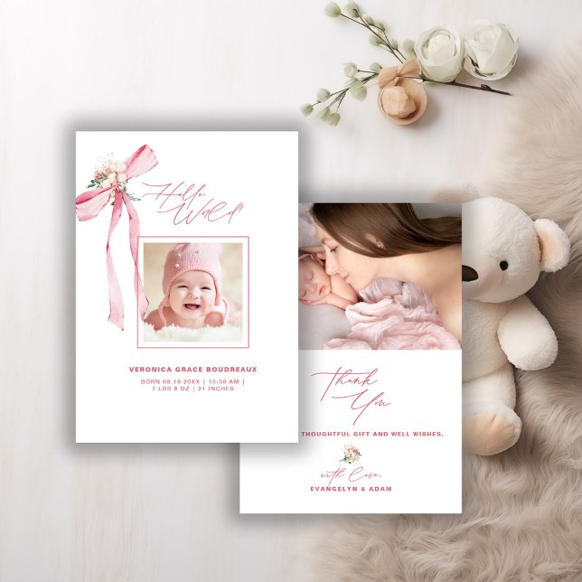 Carte de remerciements photo Bow rose pâle (Créateur téléchargé)