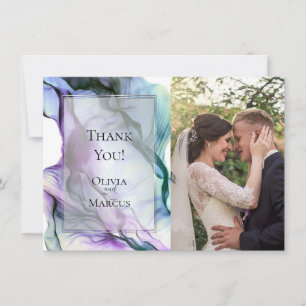 Carte De Remerciements Photo Cadres d'argent Abstrait Plum Encre Turquois