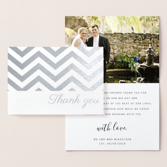 Carte de remerciements PHOTO Chevron moderne (Affichage)