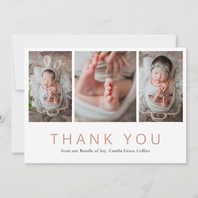 Carte De Remerciements Photo Collage Rose Gold Rose Girl Baby shower (Devant)