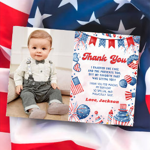 Carte De Remerciements Photo d'anniversaire 4 juillet Little Firecracker