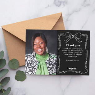 Carte De Remerciements Photo d'anniversaire à la main arc dessiné noir bl