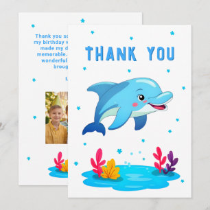 Carte De Remerciements Photo d'anniversaire d'animaux marins dauphins 