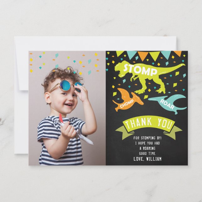 Carte De Remerciements Photo d'anniversaire de Dinosaur (Devant)
