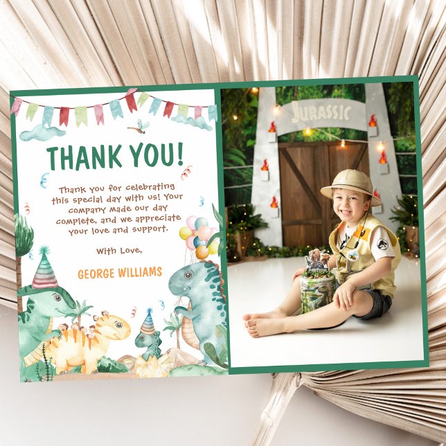 Carte De Remerciements Photo d'anniversaire de dinosaure mignon (Créateur téléchargé)