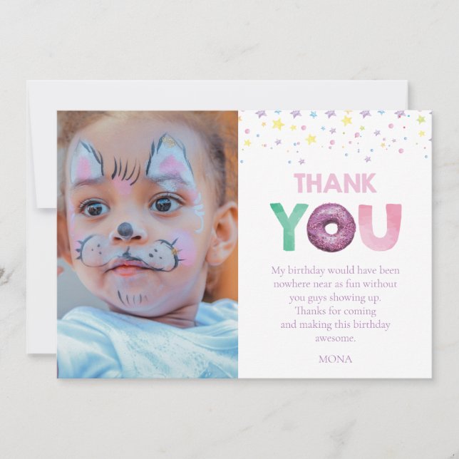 Carte De Remerciements Photo d'anniversaire de Donut (Devant)