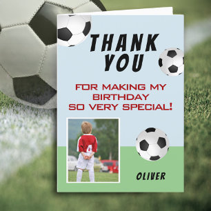 Carte De Remerciements Photo d'anniversaire de football pour enfants
