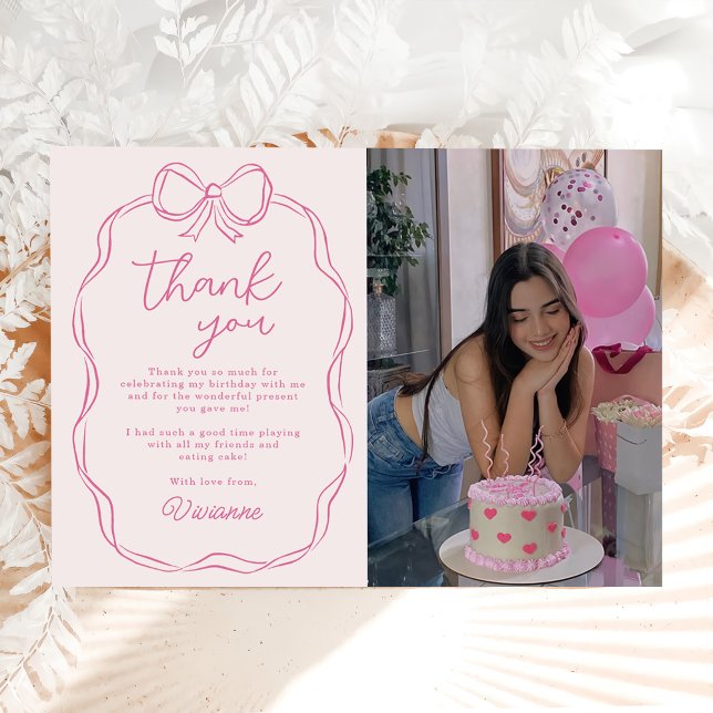 Carte De Remerciements Photo d'anniversaire de la jeune fille rose de la  (Créateur téléchargé)