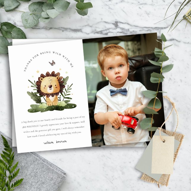 Carte De Remerciements Photo d'anniversaire de lion d'animal de jungle tr (Créateur téléchargé)