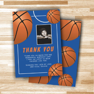 Carte De Remerciements Photo d'anniversaire de sports de balle de basket-
