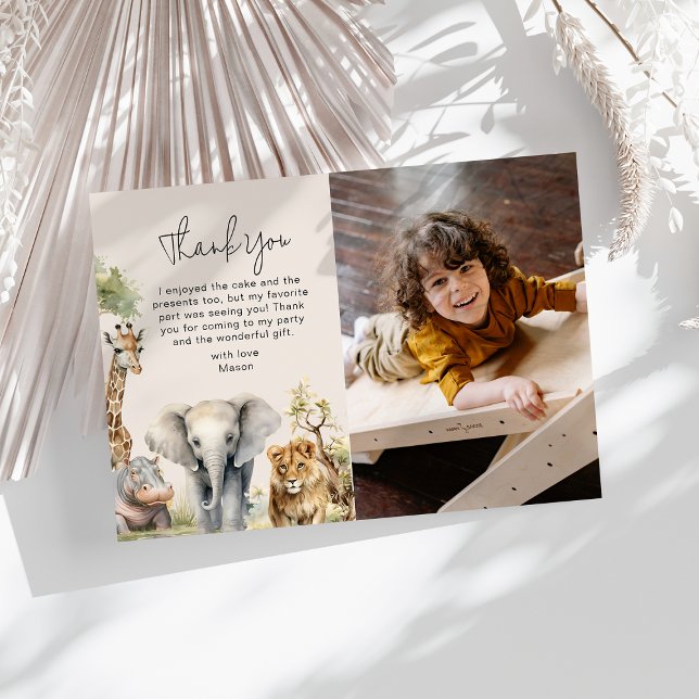 Carte De Remerciements Photo d'anniversaire d'enfant aux animaux sauvages (Créateur téléchargé)