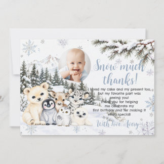 Carte De Remerciements Photo d'anniversaire Winter Onederland Animaux Arc
