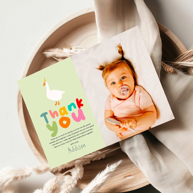 Carte De Remerciements Photo de 2e anniversaire de Two Silly Goose neutre (Créateur téléchargé)