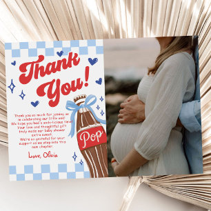 Carte De Remerciements Photo de Baby Shower avec un Nœud Bleu Elle est Pr