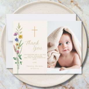 Carte De Remerciements Photo de baptême floral sauvage 